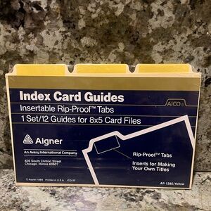 Aigner Index Card Guides with Rip-Proof Tabs - 4 Available - Vintage New!